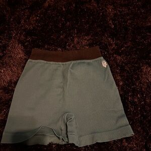 Green Ribbed Free People Biker Shorts with Black Waistband